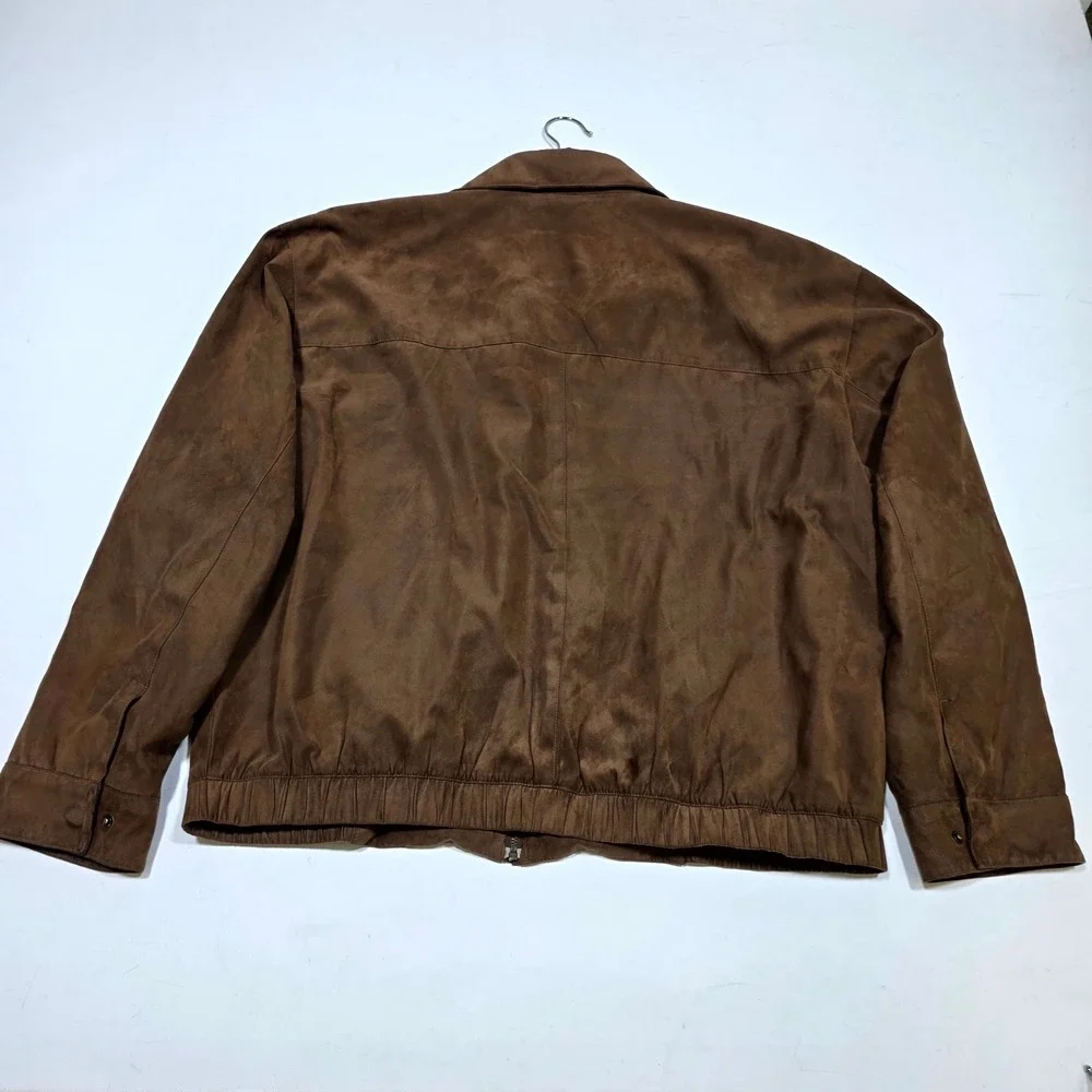 Weatherproof Jacket Mens XXL Brown Micro Suede Full Zip Bomber Harrington Coat